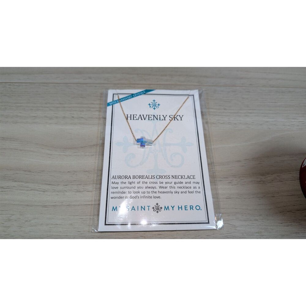 Heavenly Sky Cross Necklace Swarovski Crystal Aurora Borealis My Saint My Hero
